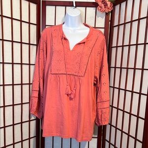 Style & Co. Coral Eyelet Blouse
